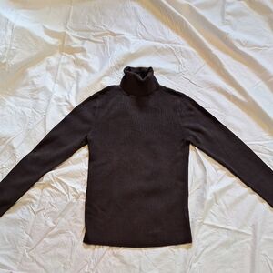 Womens Brown Cotton Ribbed Turtleneck Size MED